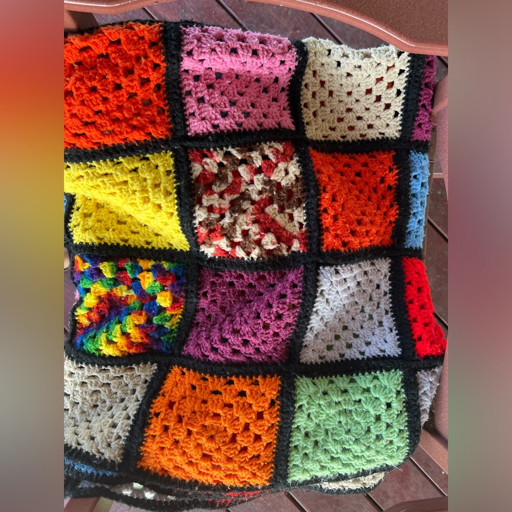 Handmade Granny Squares floral Crochet Blanket Throw Afgan Colorful unique artsy - Picture 2 of 8